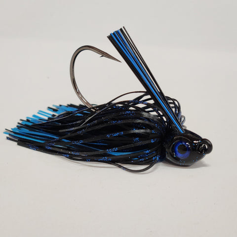 Black and blue swim jig